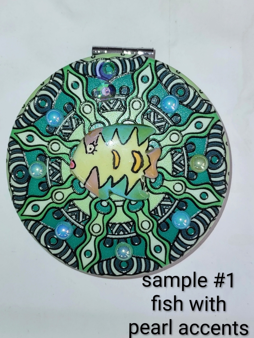 Aqua, Green & Teal Compact Magnifying Mirror on Mandala Design Of Choice